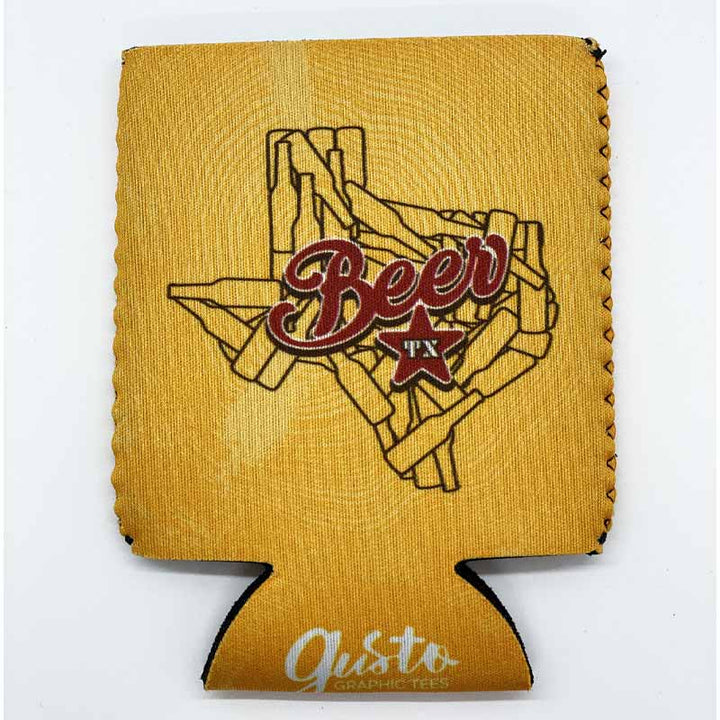 Texas Beer Can Cooler, Neoprene Can Cooler, Texas Beer Design designed by Gusto Graphic Tees