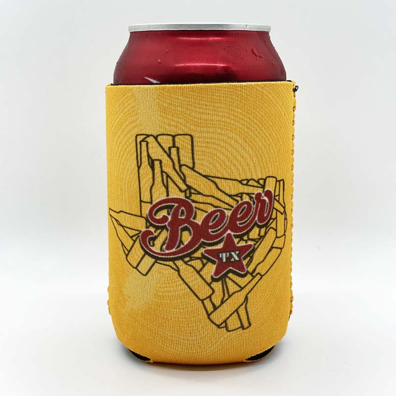 Texas Beer Can Cooler perfect with a Dr. Pepper, Neoprene Can Cooler, Texas Beer Design designed by Gusto Graphic Tees