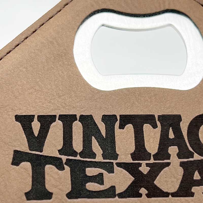 Vintage Texan Dark Brown Leatherette Coaster with Bottle Opener