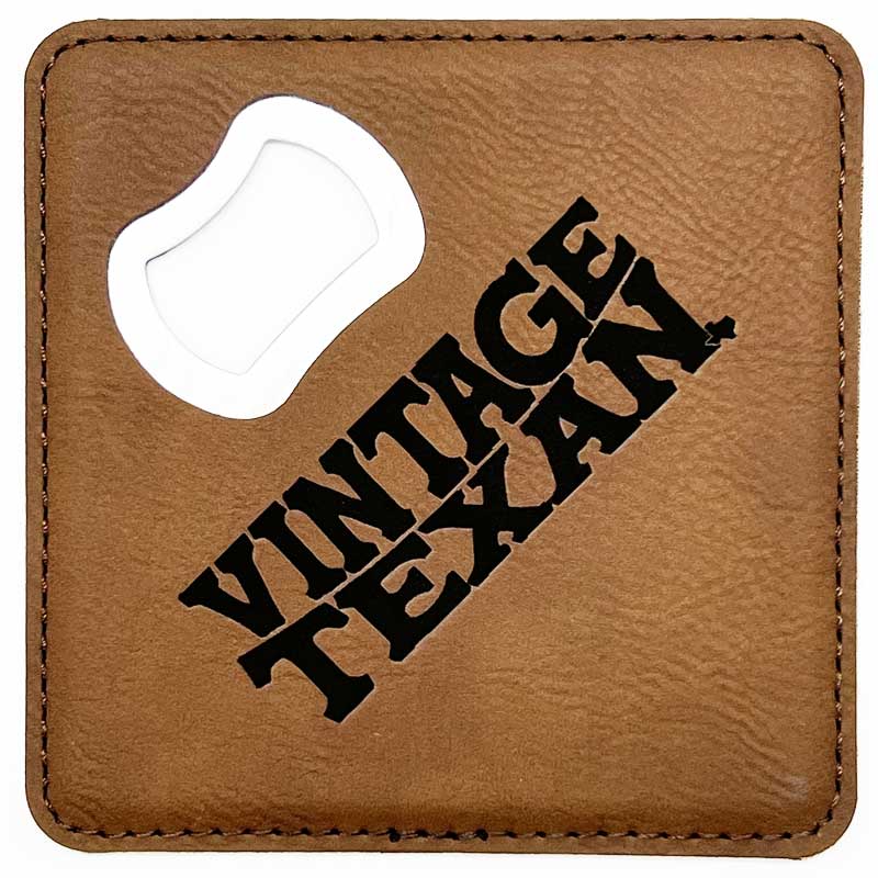 Vintage Texan Dark Brown Leatherette Coaster with Bottle Opener