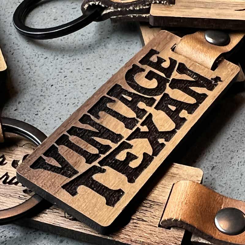 Texas Longhorn Walnut/Leather keychain, Texas keychain, Glowforge handmade keychain