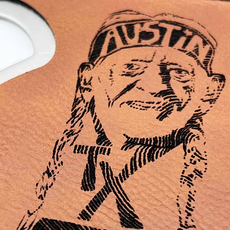 Willie Nelson, Austin, Texas, Dark Rawhide Leatherette Coaster with Bottle Opener