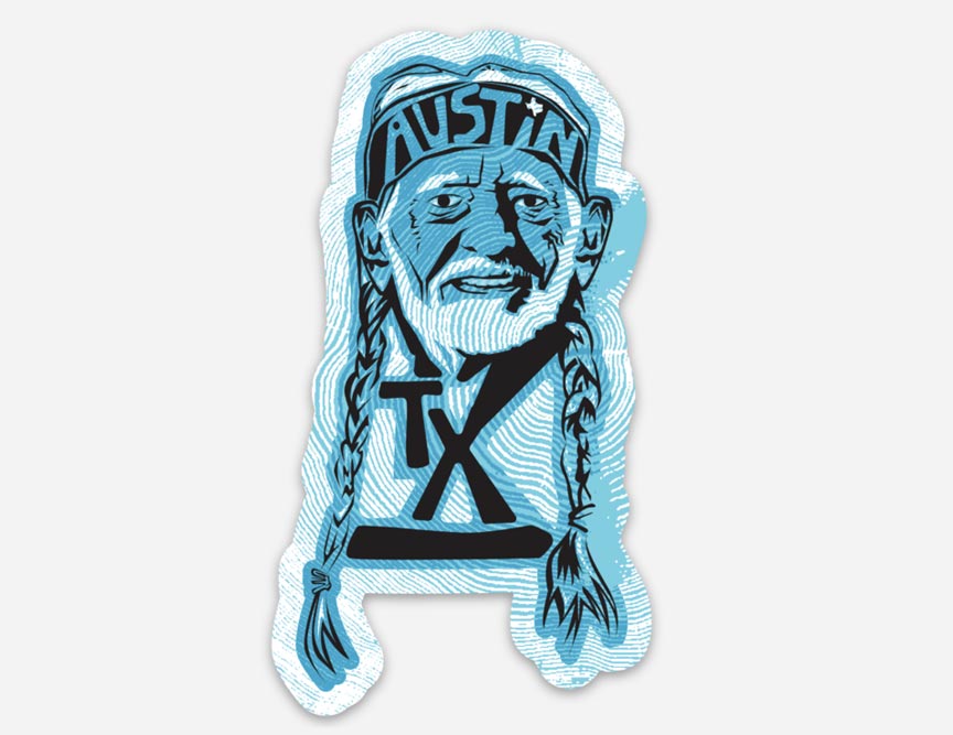 Willie Nelson sticker, Willie Nelson, willie, Austin, texas legend, Austin Texas, sticker, vinyl sticker, texas sticker